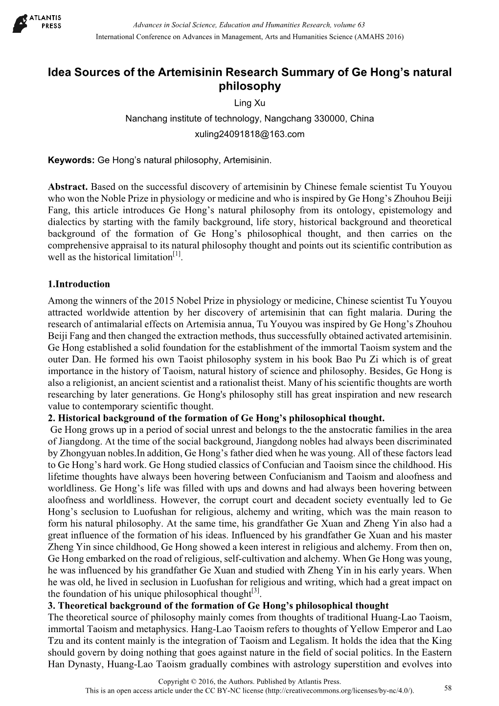 Idea Sources of the Artemisinin Research Summary of Ge Hong's