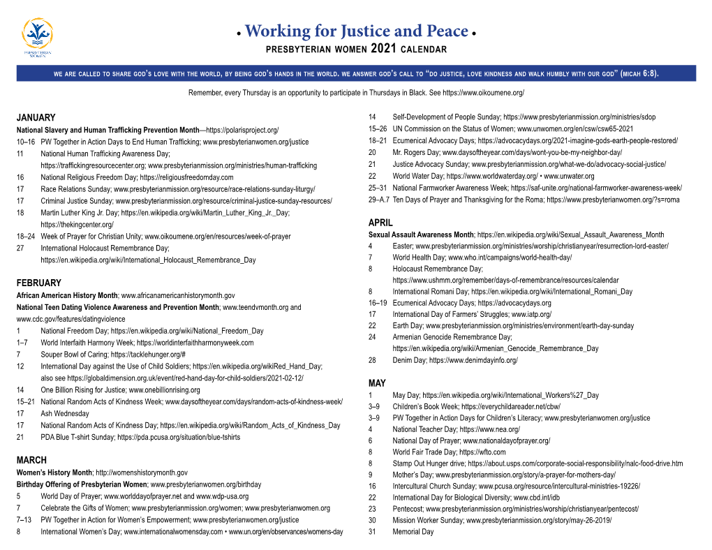 Download the 2021 Justice and Peace Calendar