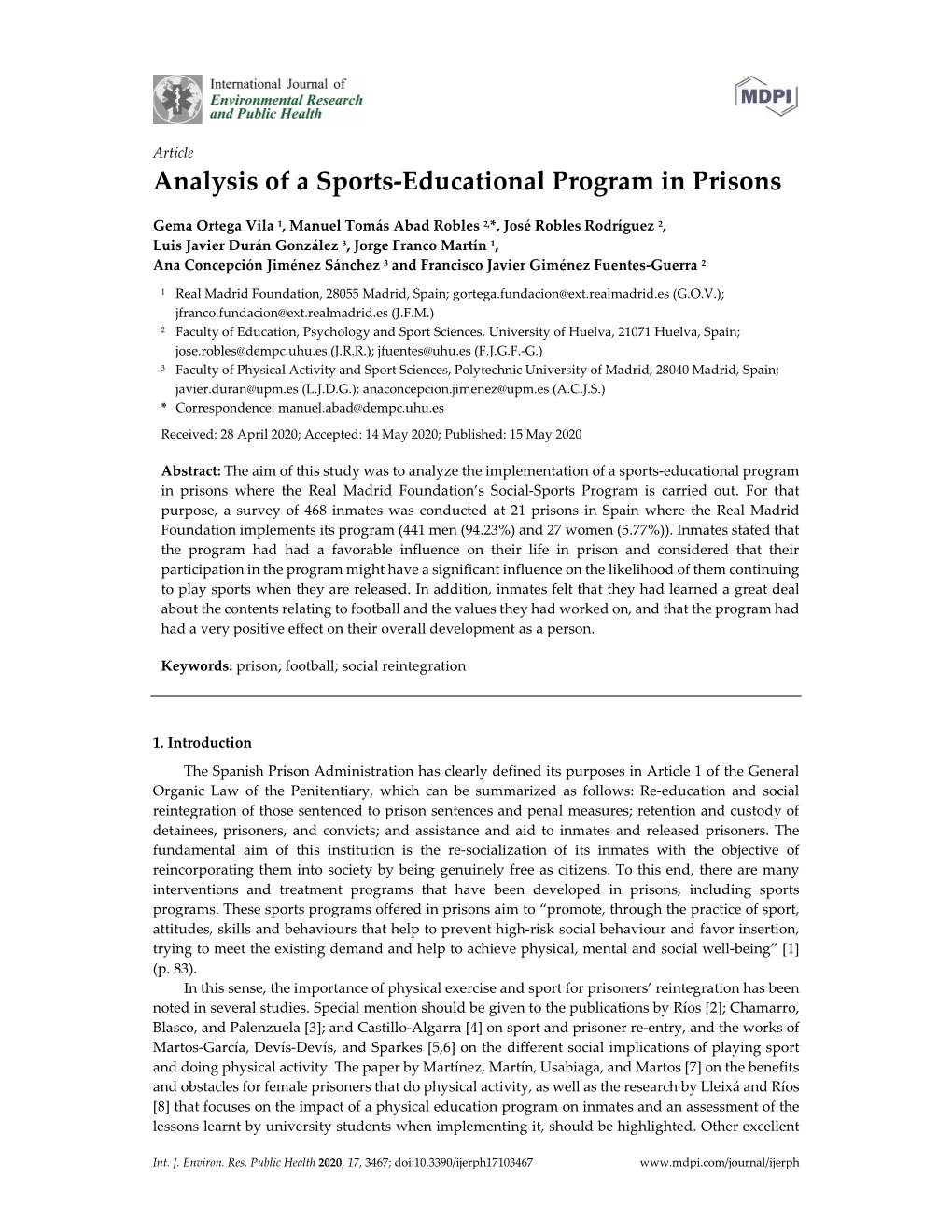 Analysis of a Sports-Educational Program in Prisons