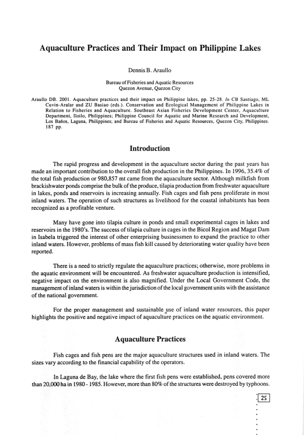 Aquaculture Practices and Their Impact on Philippine Lakes