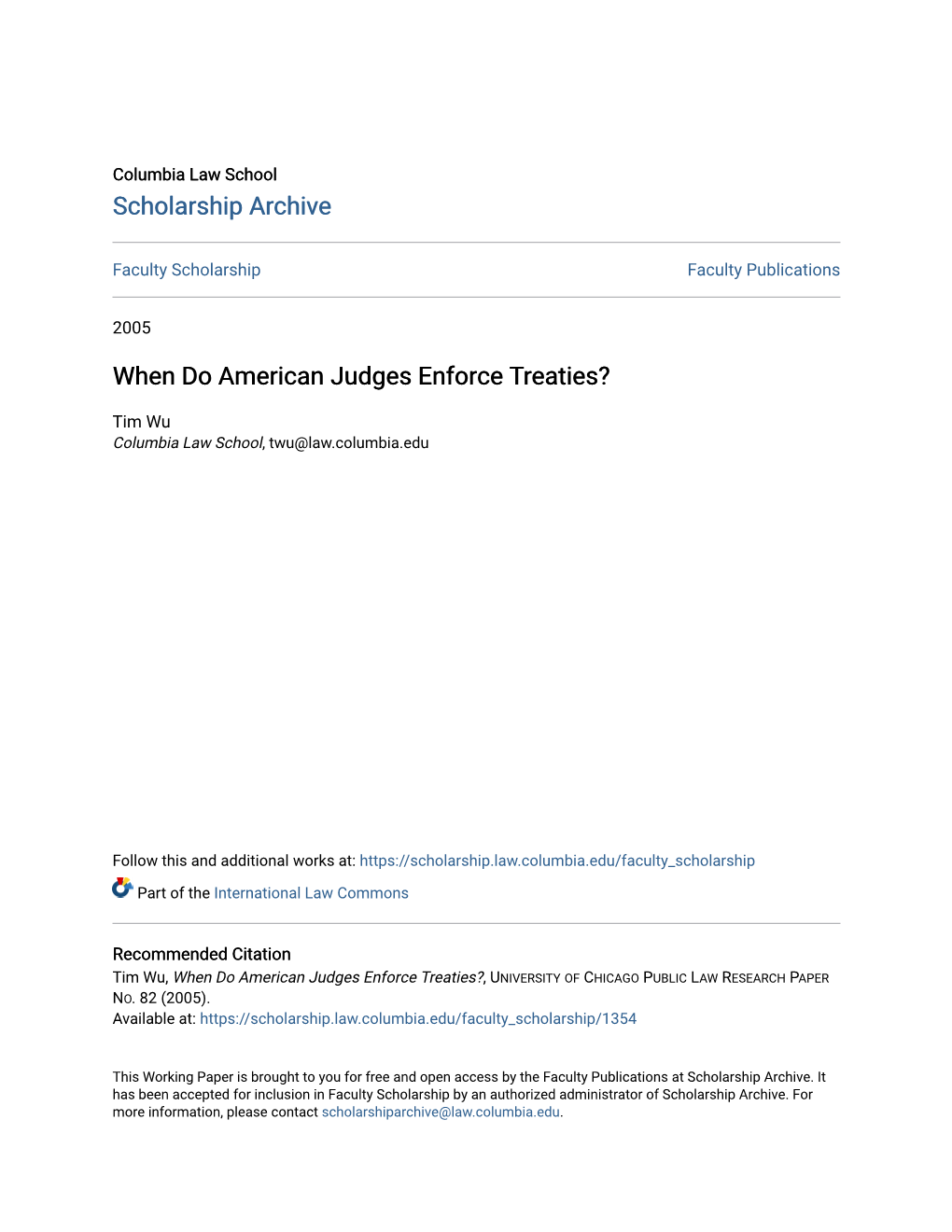 When Do American Judges Enforce Treaties?