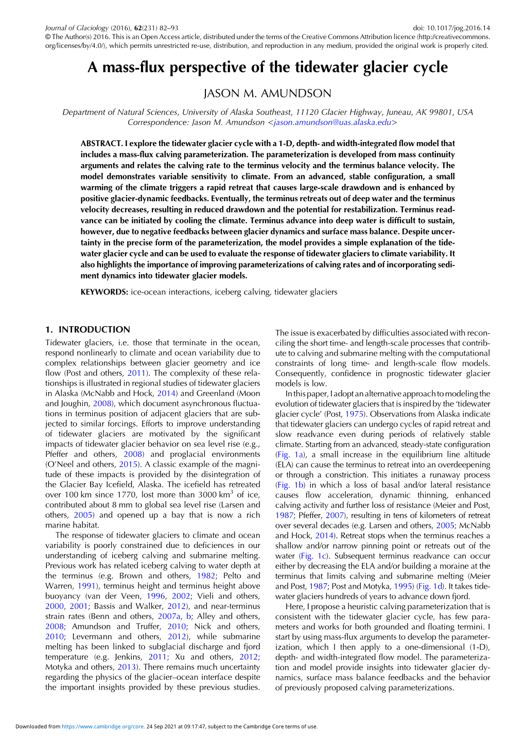 A Mass-Flux Perspective of the Tidewater Glacier Cycle