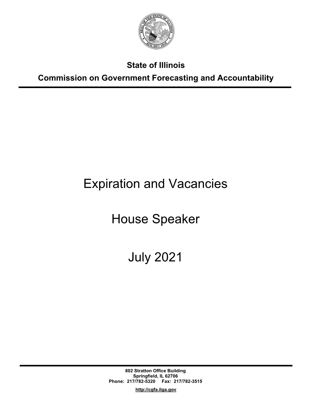 Expiration and Vacancies House Speaker July 2021