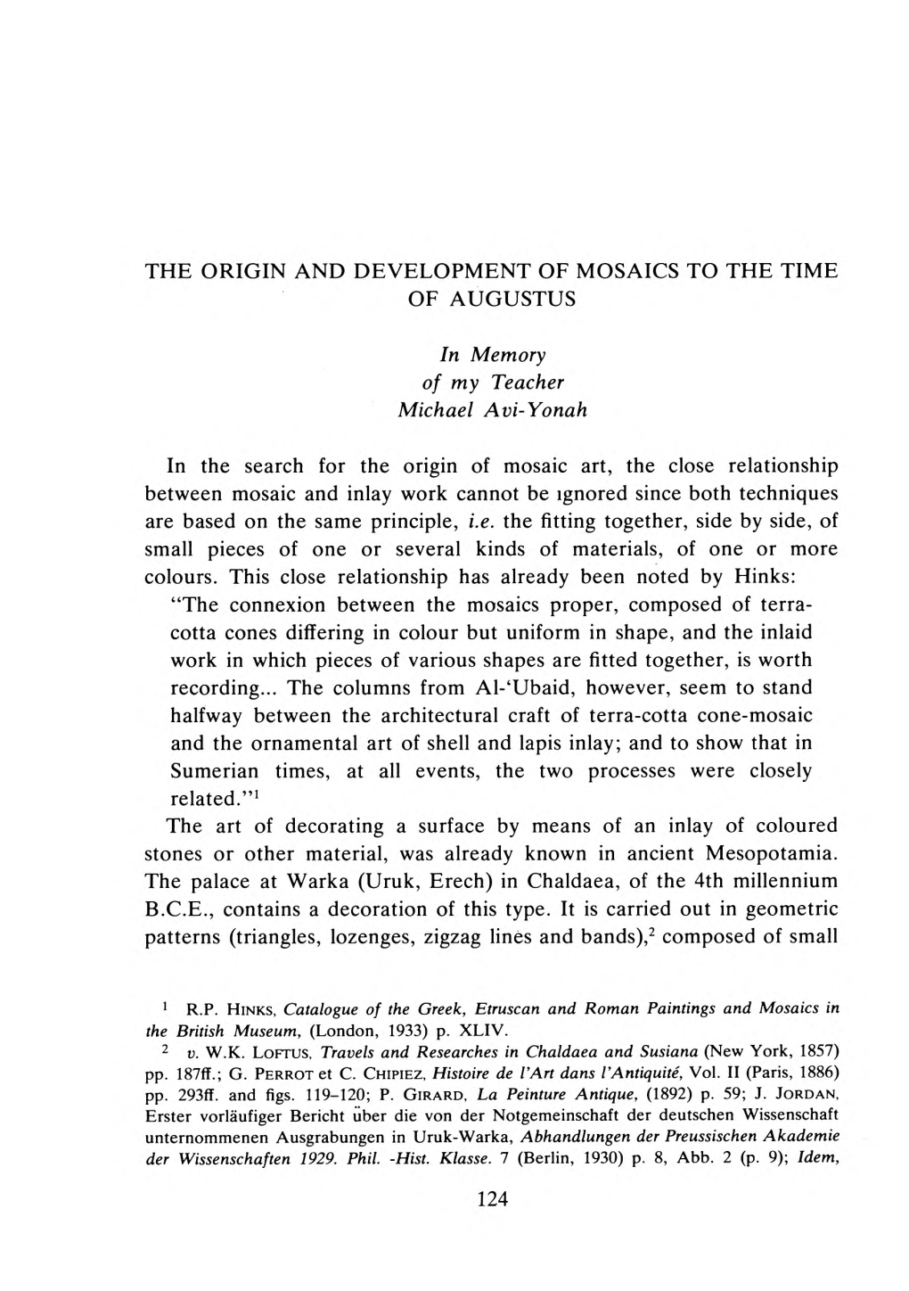 The Origin and Development of Mosaics to the Time of Augustus