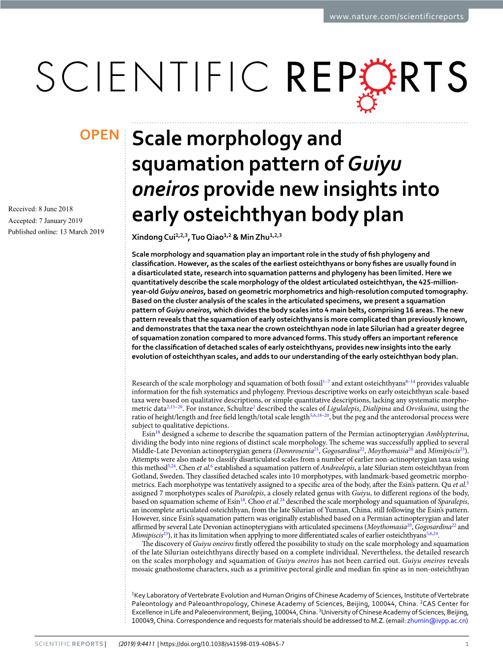 Scale Morphology and Squamation Pattern of Guiyu Oneiros Provide