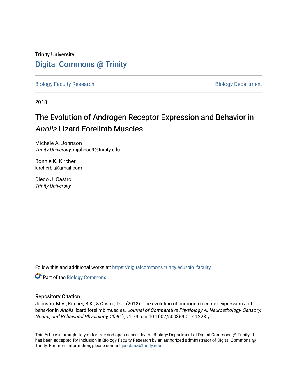 The Evolution of Androgen Receptor Expression and Behavior in Anolis Lizard Forelimb Muscles