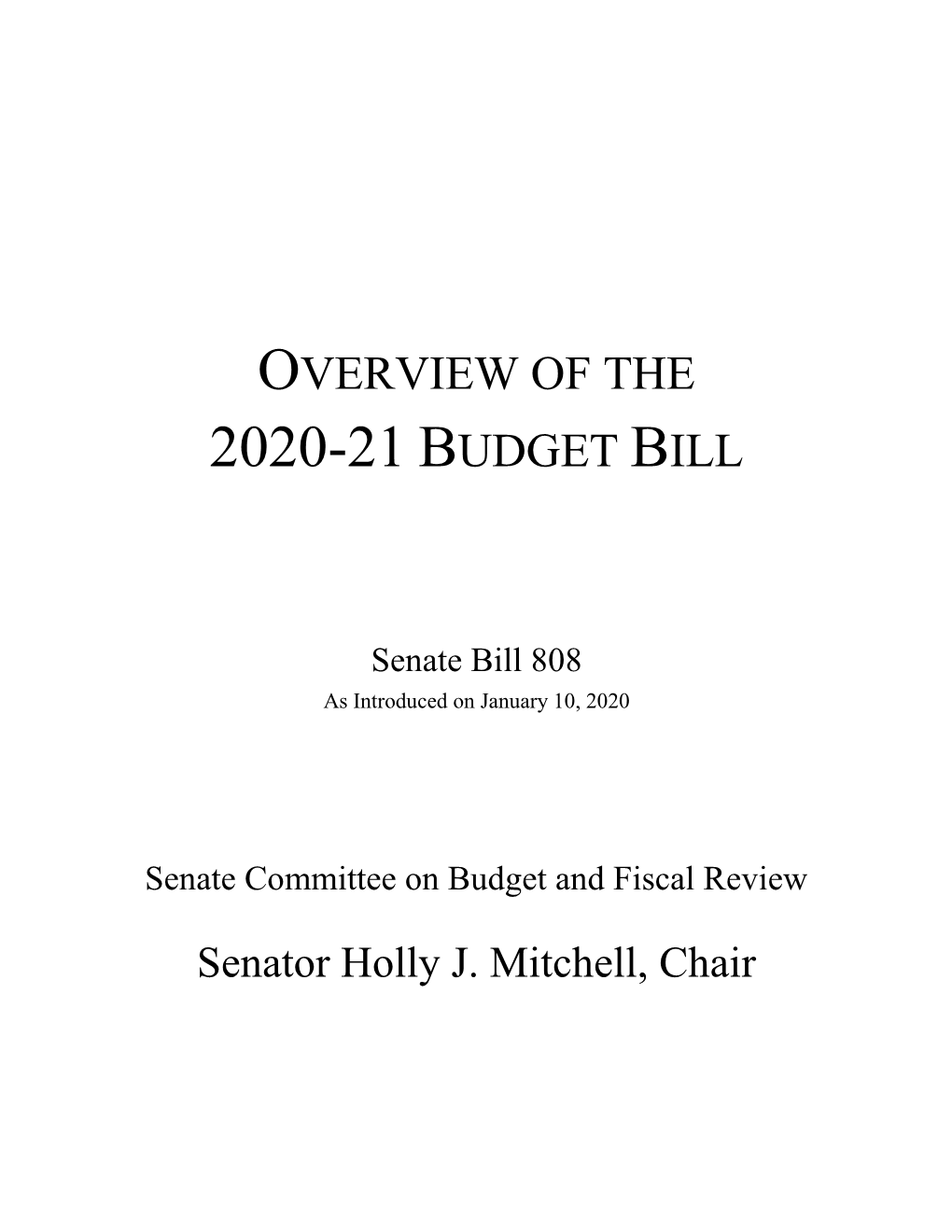 Overview of the 2020-21 Budget Bill