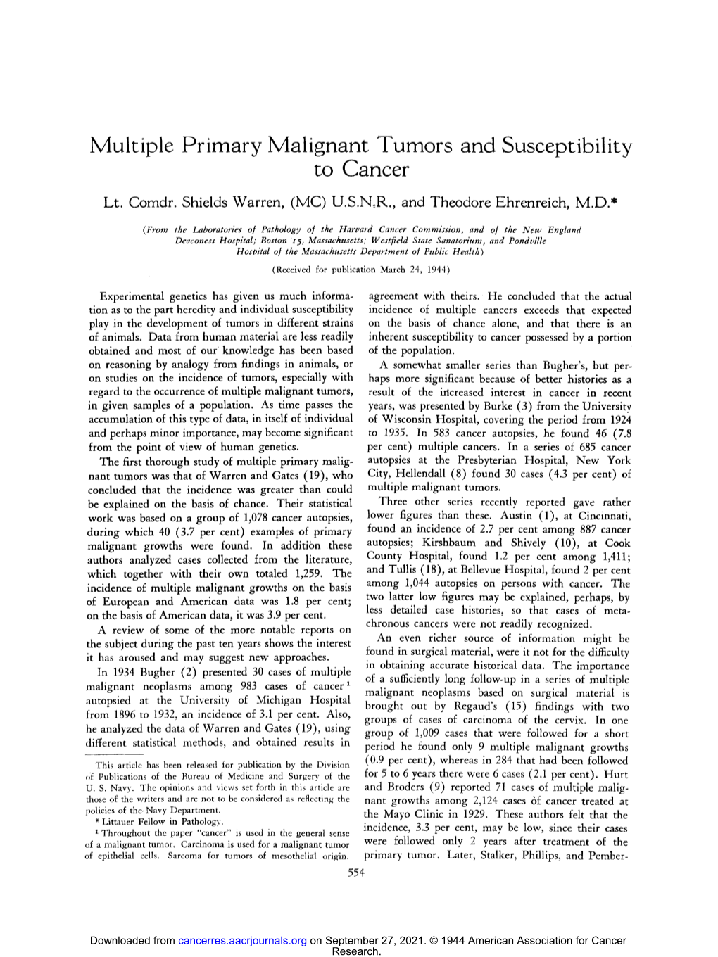 Multiple Primary Malignant Tumors and Susceptibility to Cancer Lt