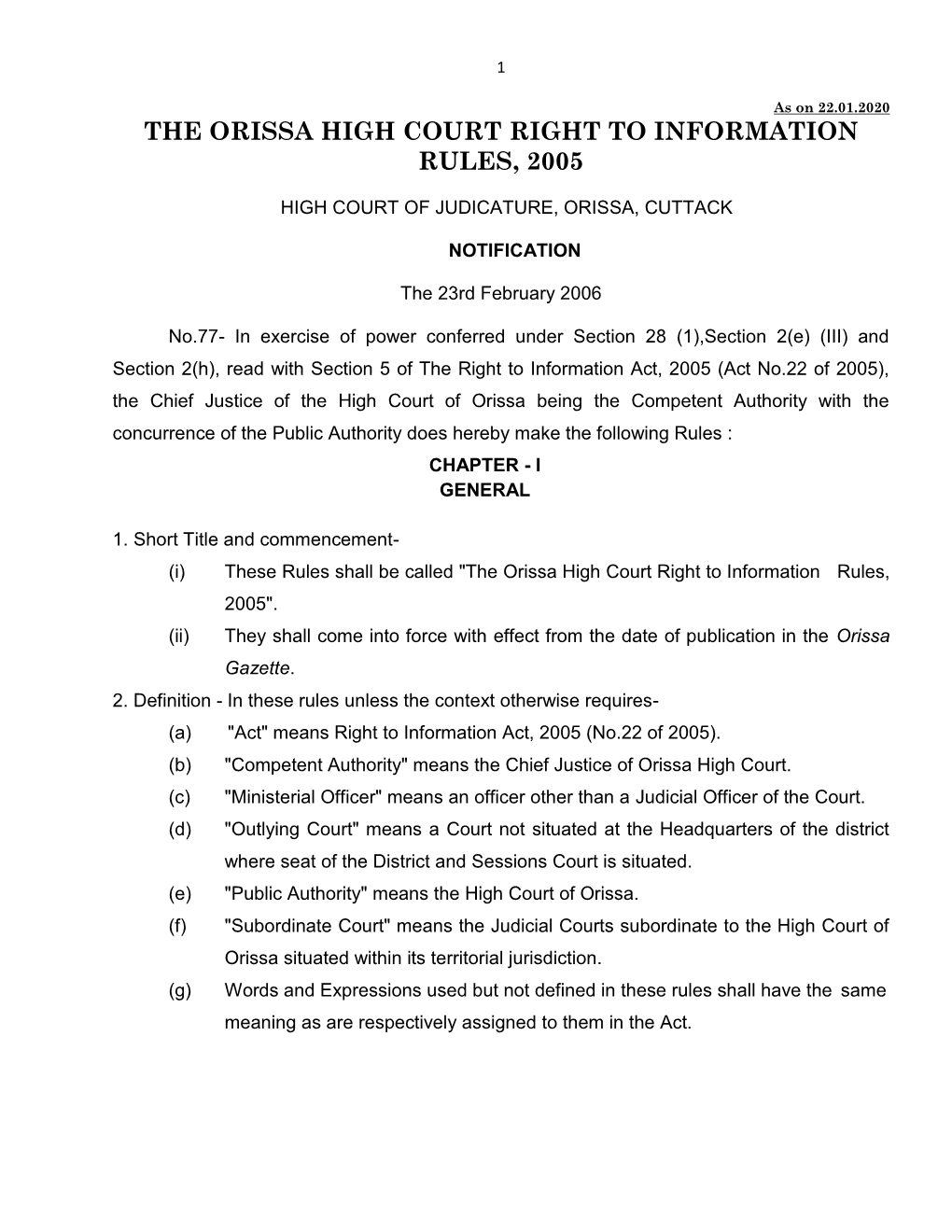 The Orissa High Court Right to Information Rules, 2005