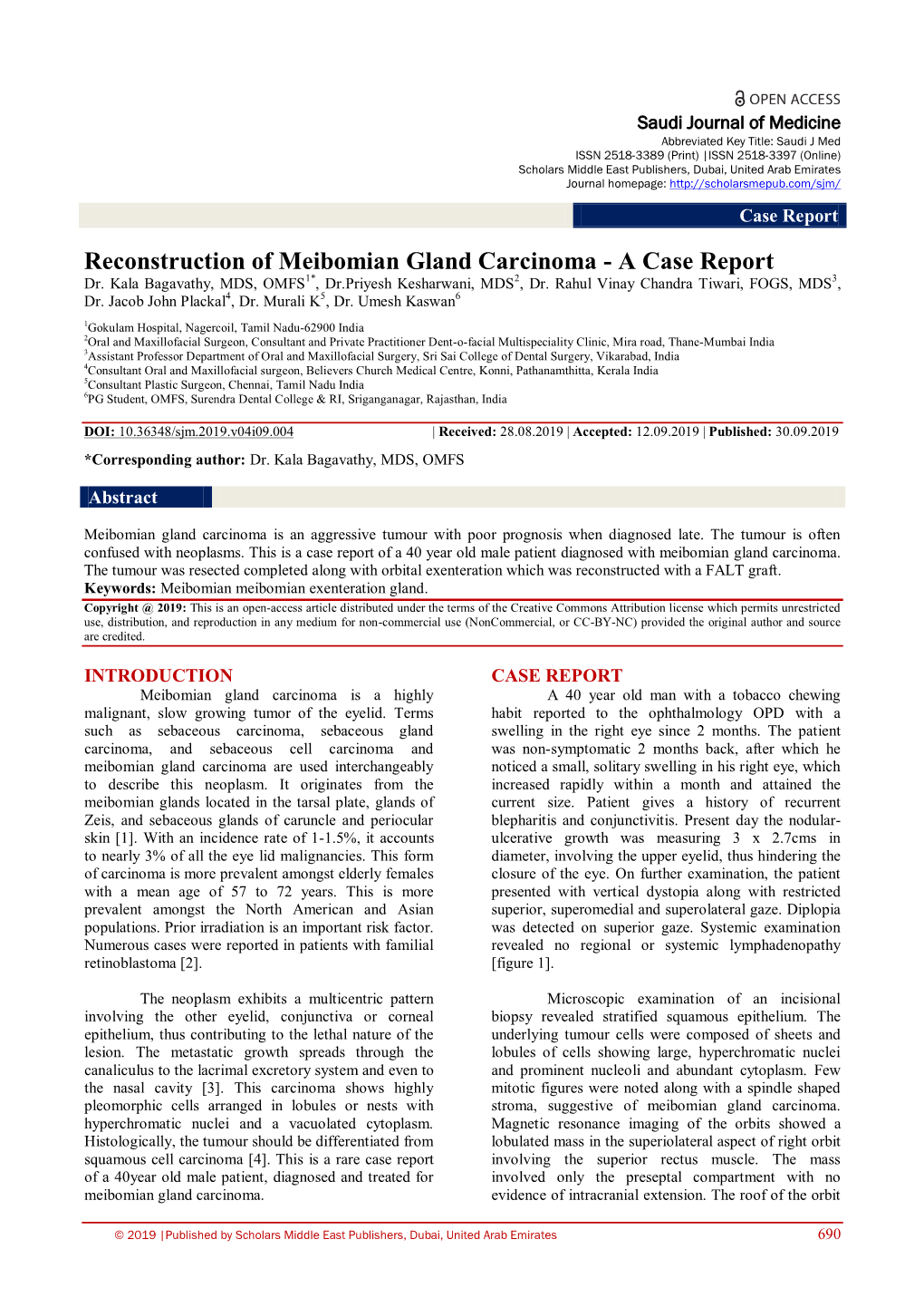 Reconstruction of Meibomian Gland Carcinoma - a Case Report Dr