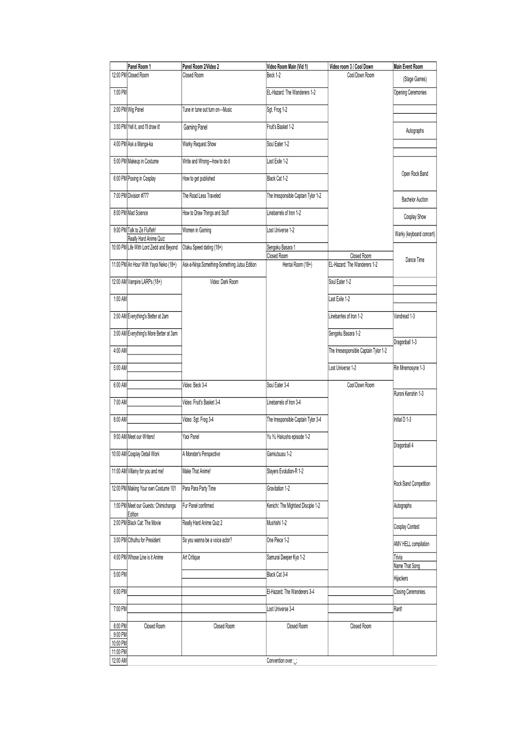 SNAFU Con Schedule