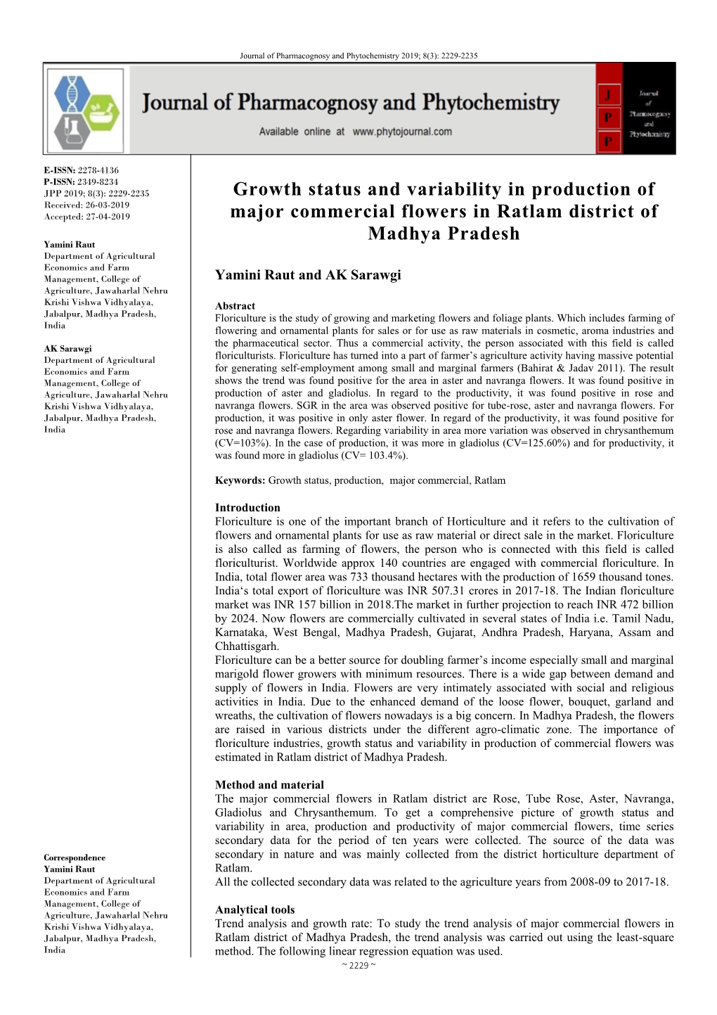 Growth Status and Variability in Production of Major Commercial
