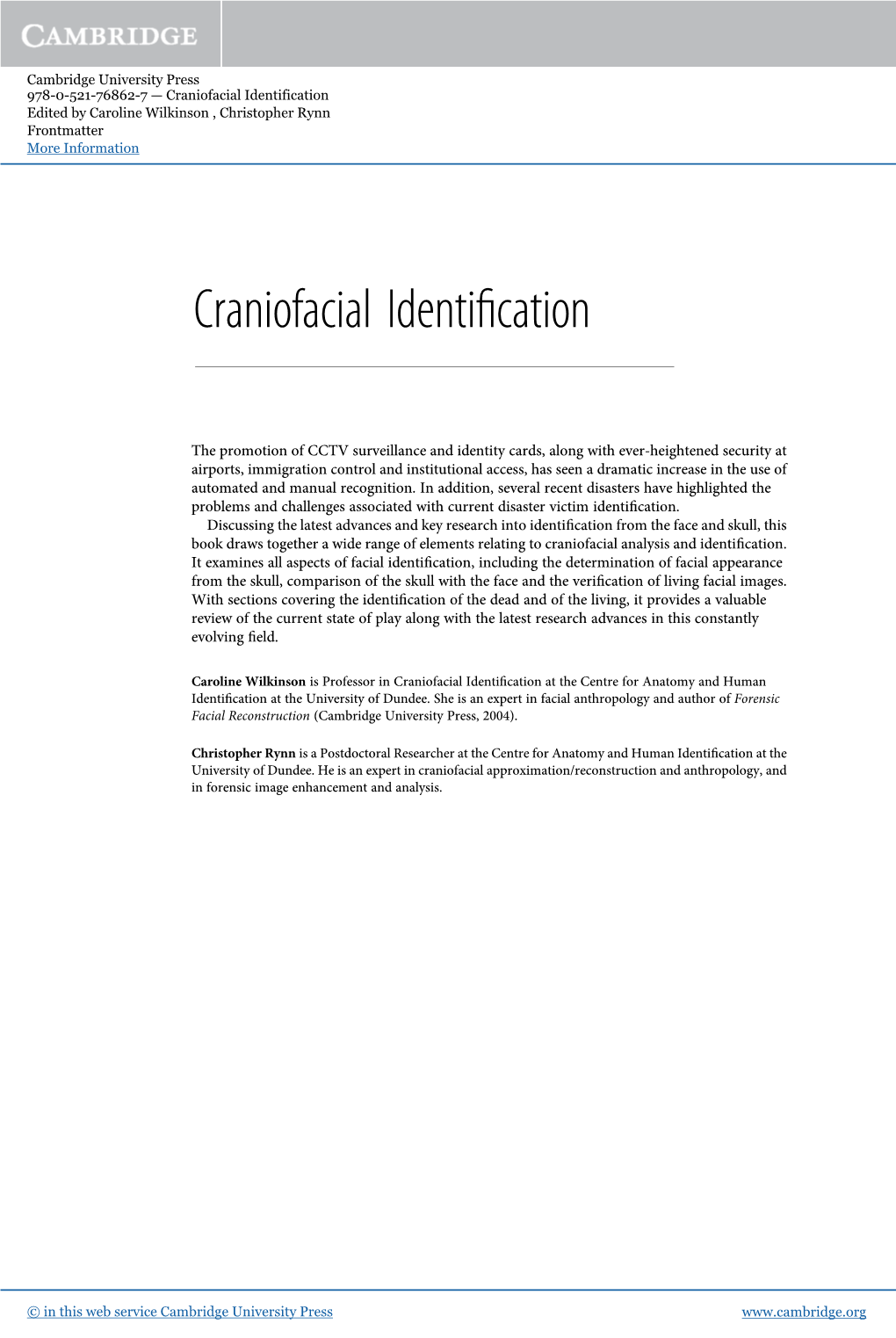 Craniofacial Identification Edited by Caroline Wilkinson , Christopher Rynn Frontmatter More Information