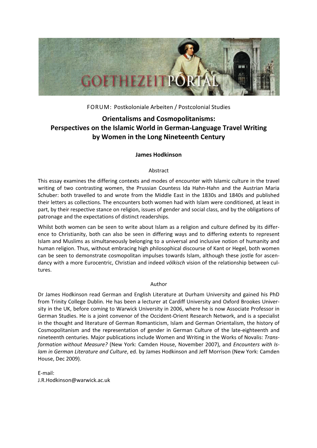 Perspectives on the Islamic World in German-Language Travel Writing by Women in the Long Nineteenth Century