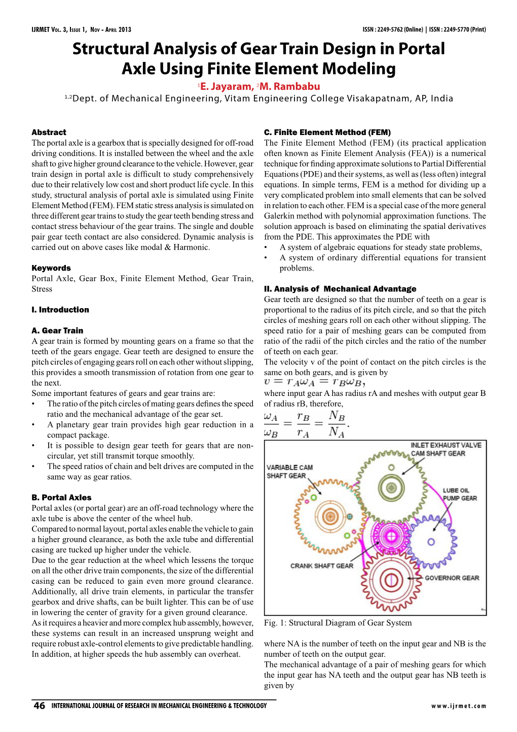 Structural Analysis of Gear Train Design in Portal Axle Using Finite Element Modeling 1E