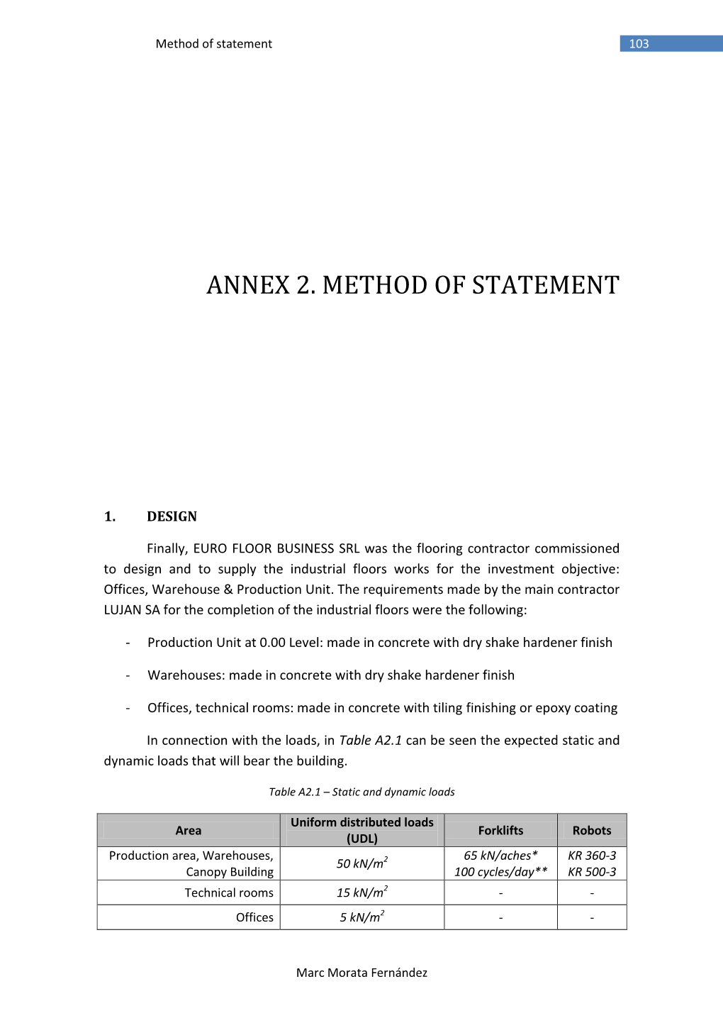 Annex 2. Method of Statement