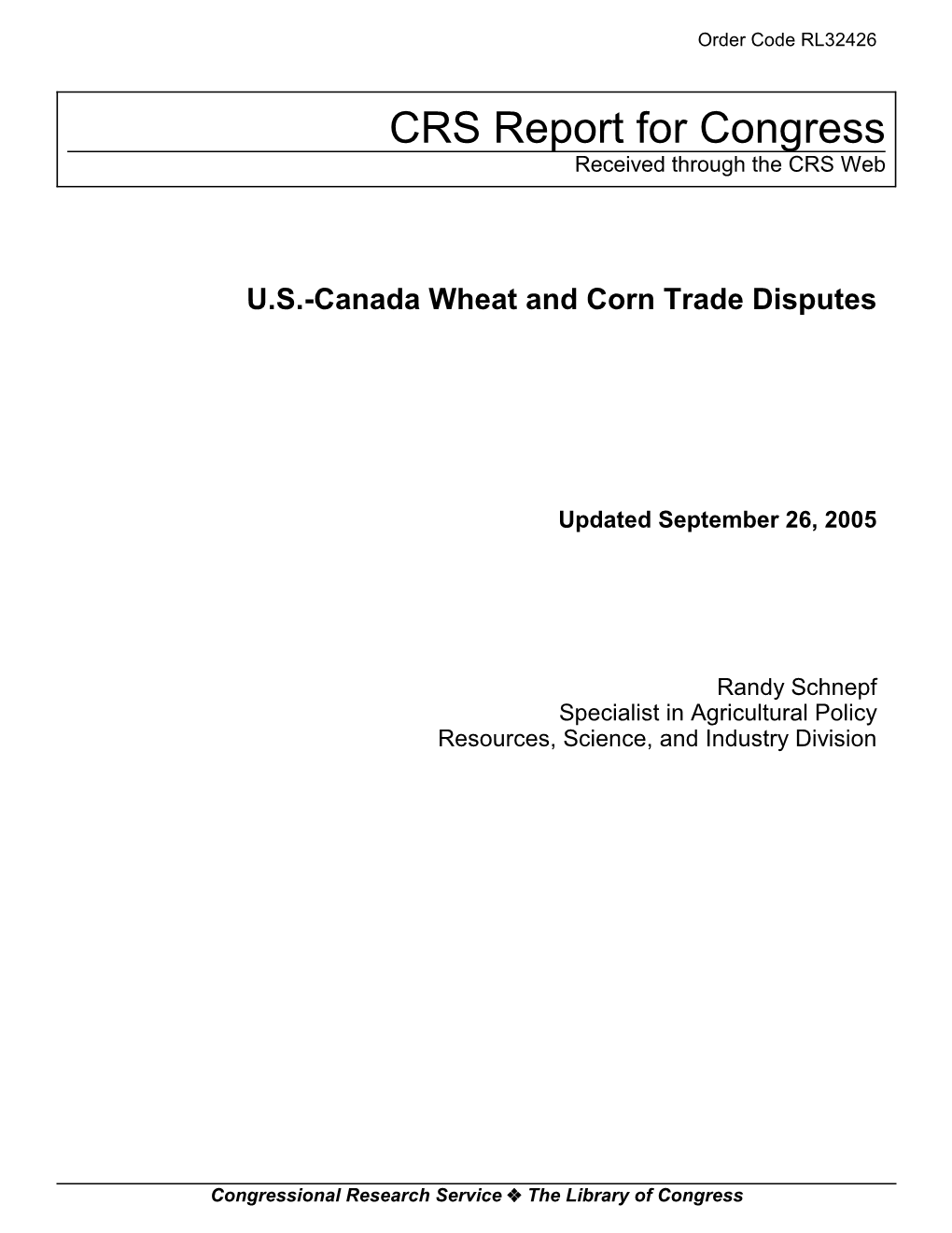 U.S.-Canada Wheat and Corn Trade Disputes