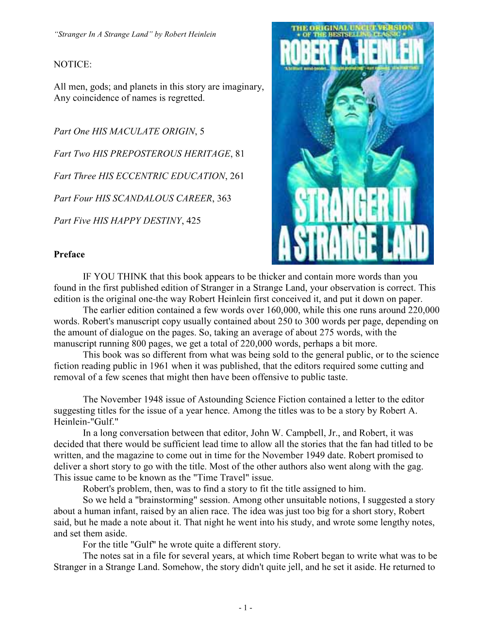 Stranger in a Strange Land” by Robert Heinlein