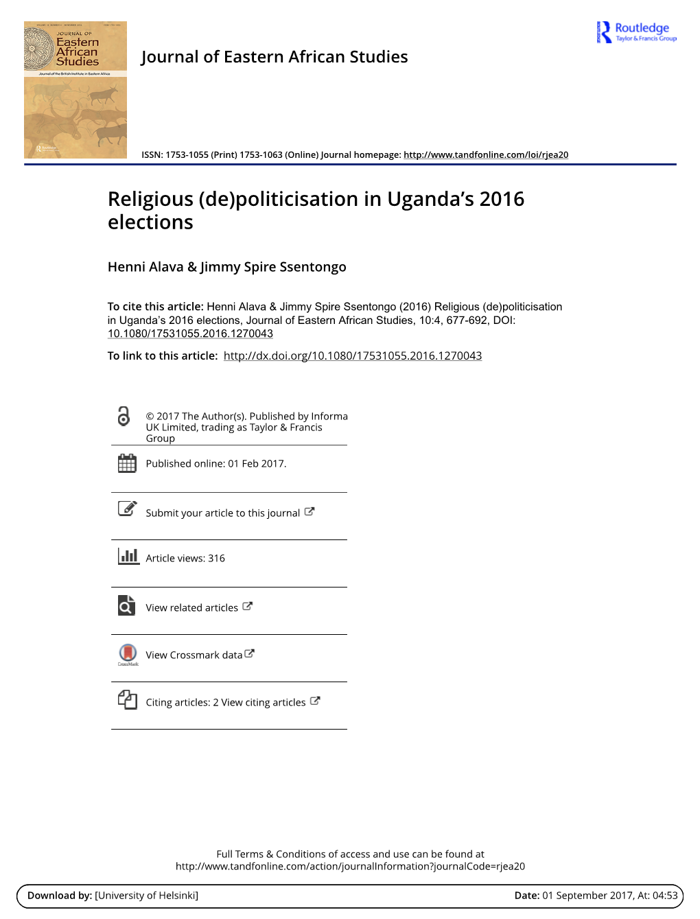 Religious (De)Politicisation in Uganda's 2016 Elections