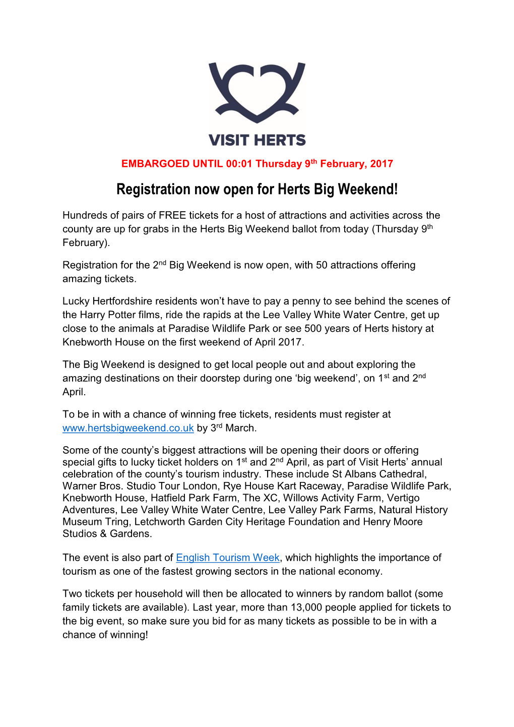 Registration Now Open for Herts Big Weekend!