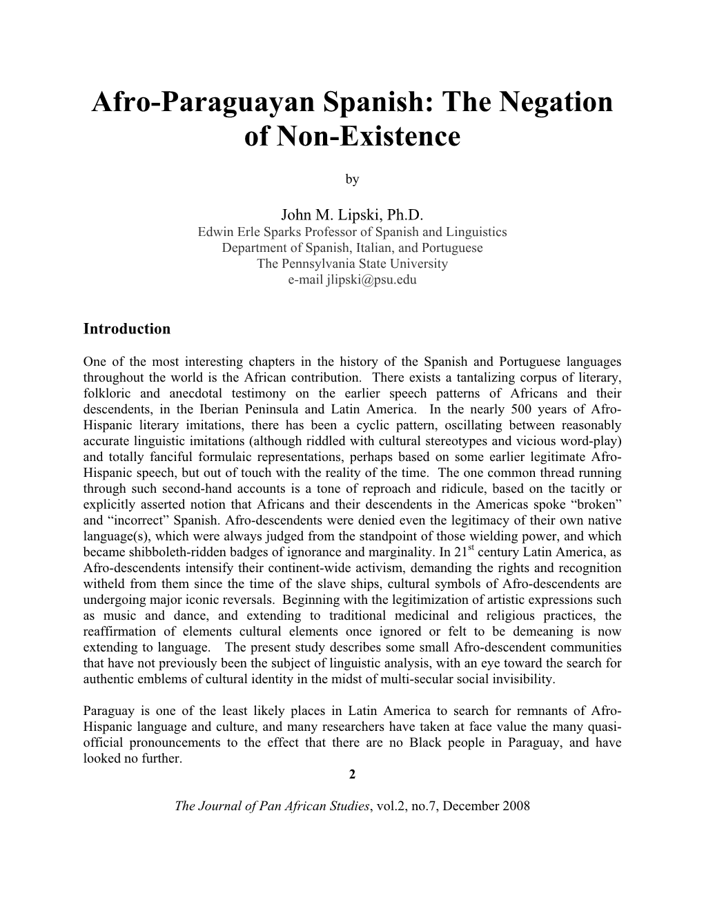 Afro-Paraguayan Spanish: the Negation of Non-Existence