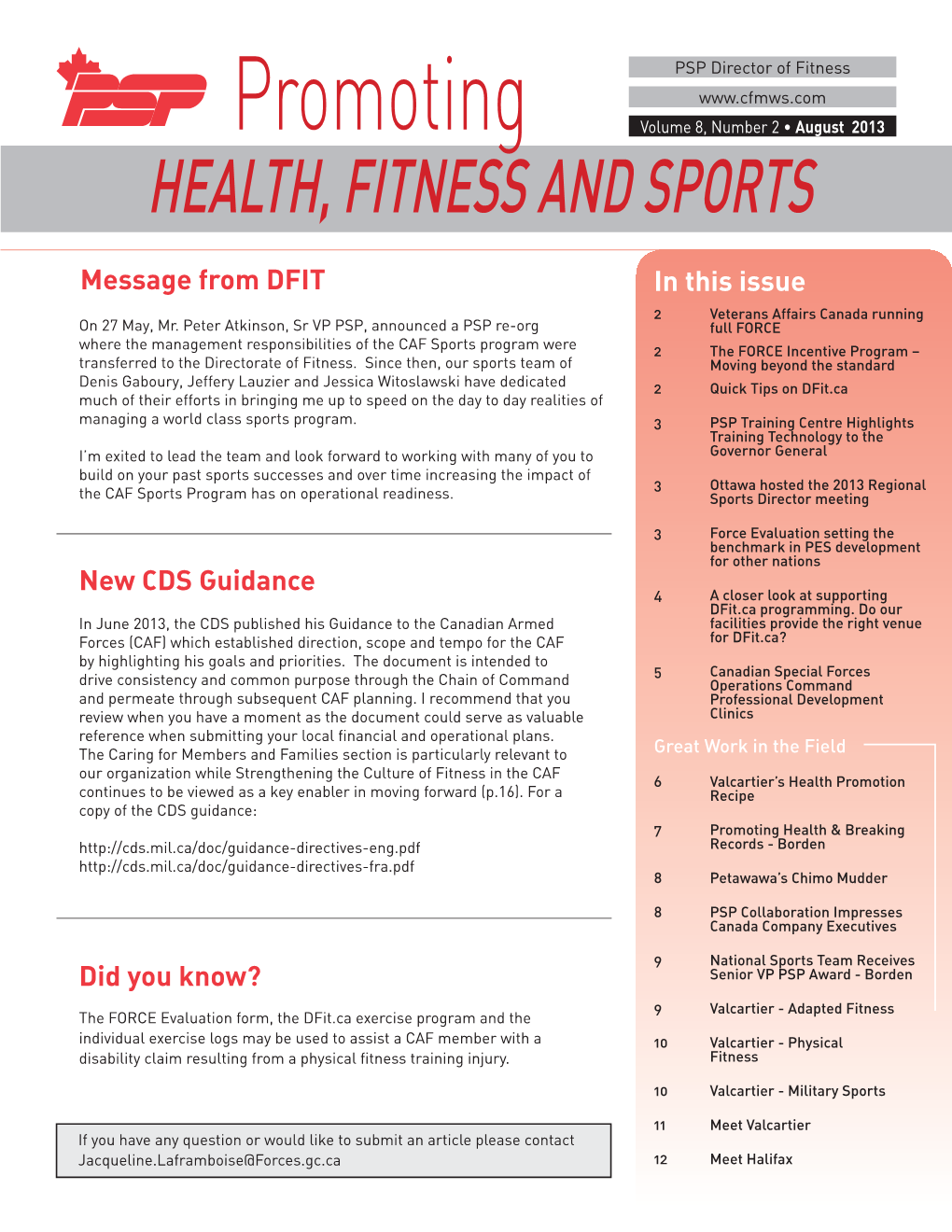 Promoting Volume 8, Number 2 • August 2013 HEALTH, FITNESS and SPORTS