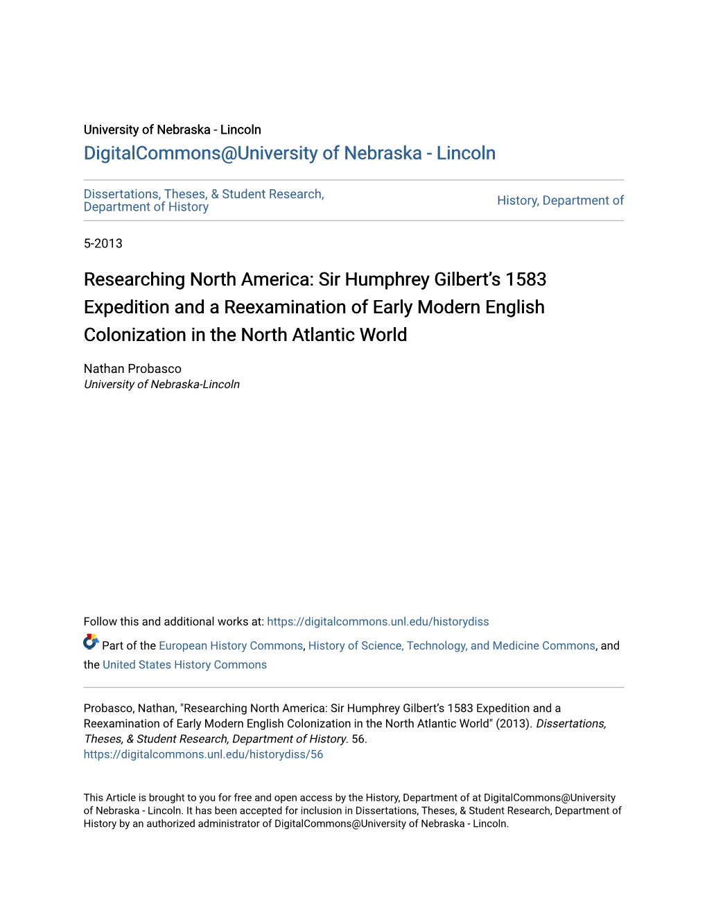 Researching North America: Sir Humphrey Gilbert's 1583