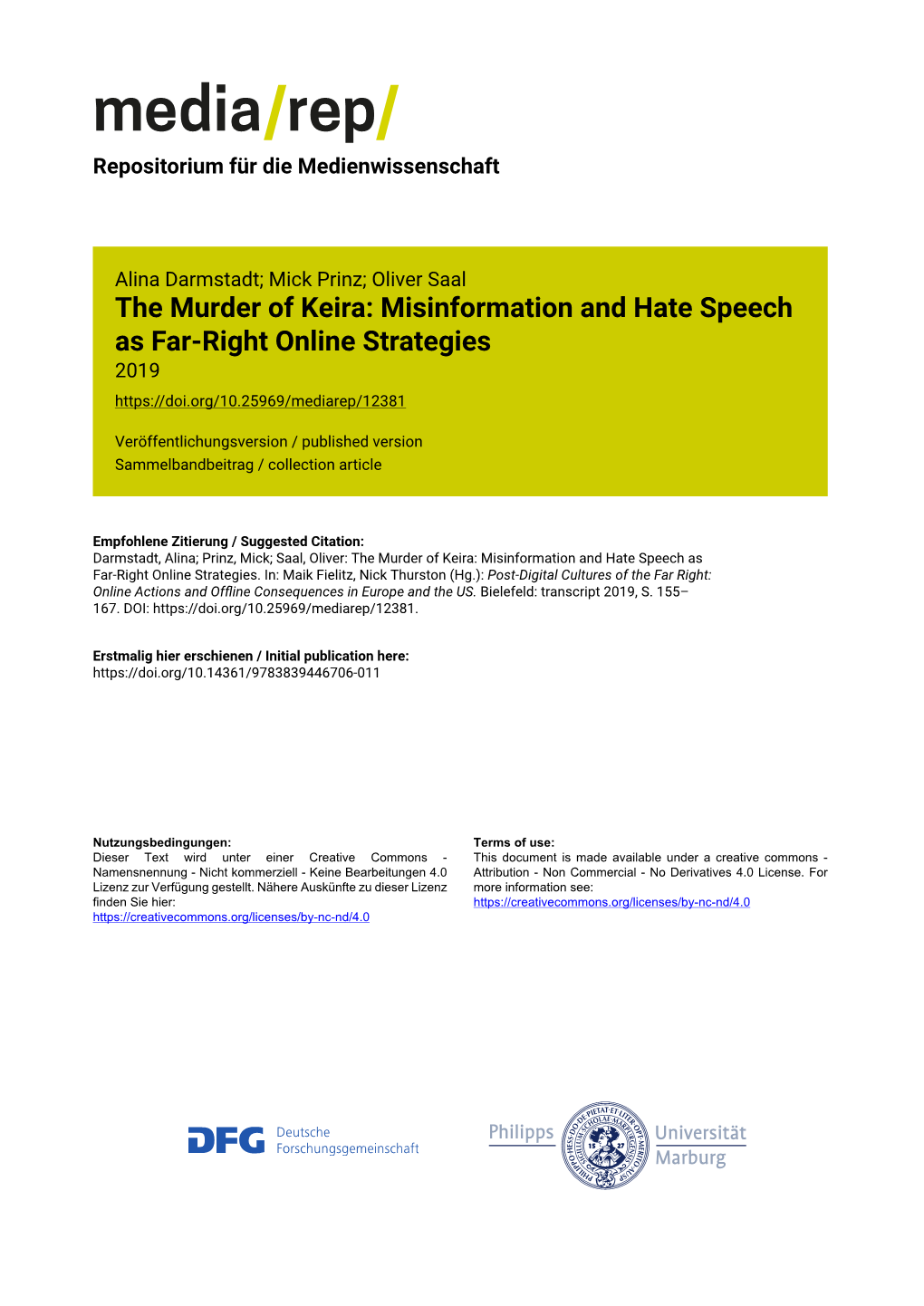 The Murder of Keira: Misinformation and Hate Speech As Far-Right Online Strategies 2019