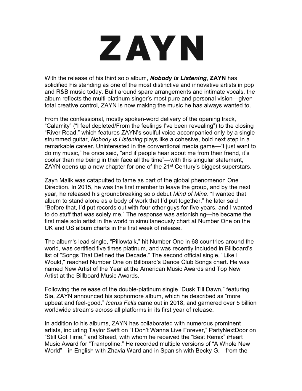 With the Release of His Third Solo Album, Nobody Is Listening, ZAYN