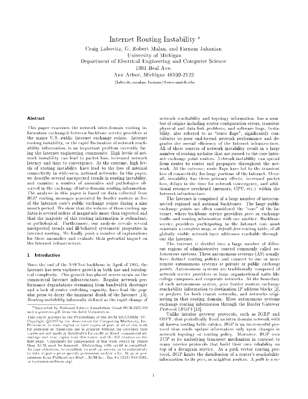 Internet Routing Instability