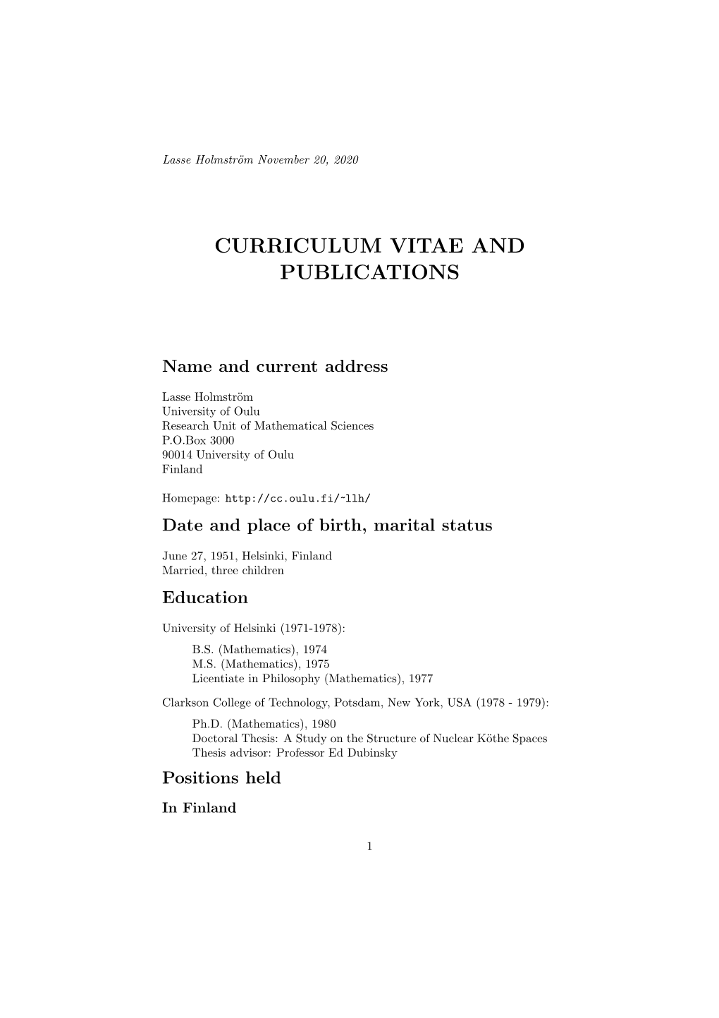 Curriculum Vitae and Publications