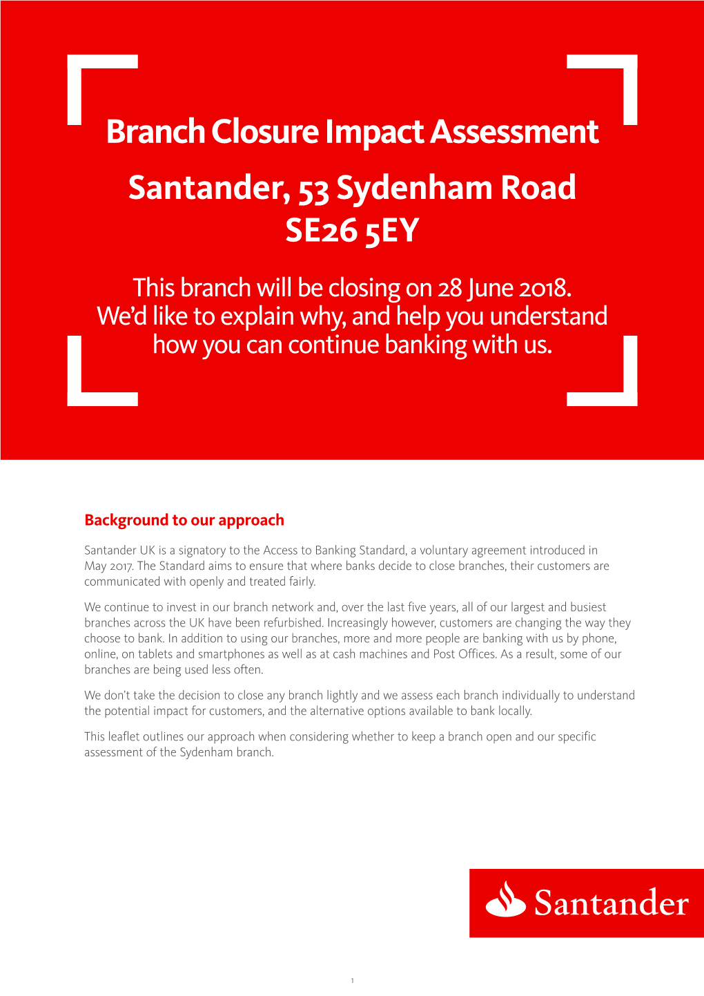 Branch Closure Impact Assessment Sydenham