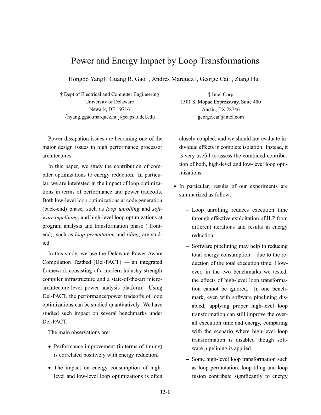 Power and Energy Impact by Loop Transformations