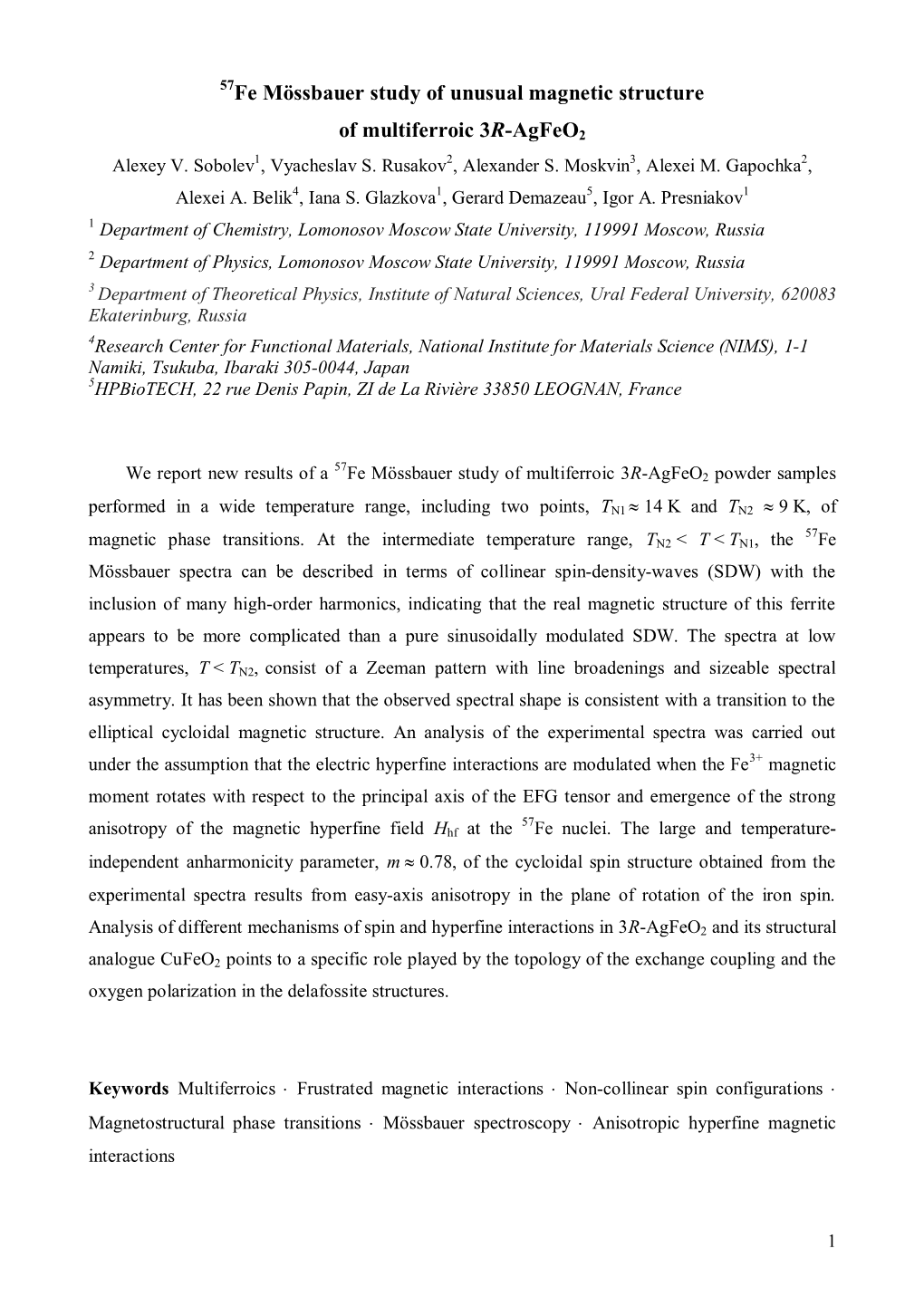 Fe Mцssbauer Study of Unusual Magnetic Structure of Multiferroic 3R