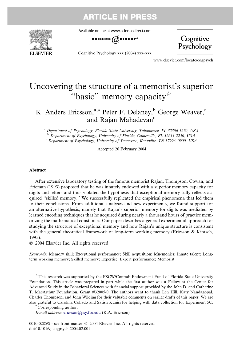 Uncovering the Structure of a Memorist's Superior ''Basic'' Memory