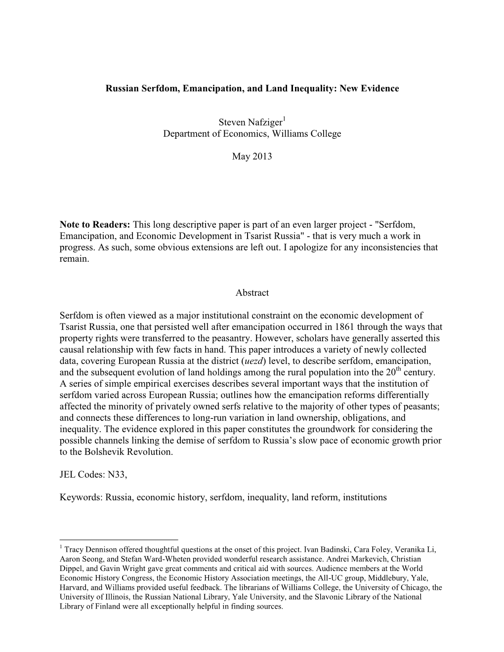 Russian Serfdom, Emancipation, and Land Inequality: New Evidence