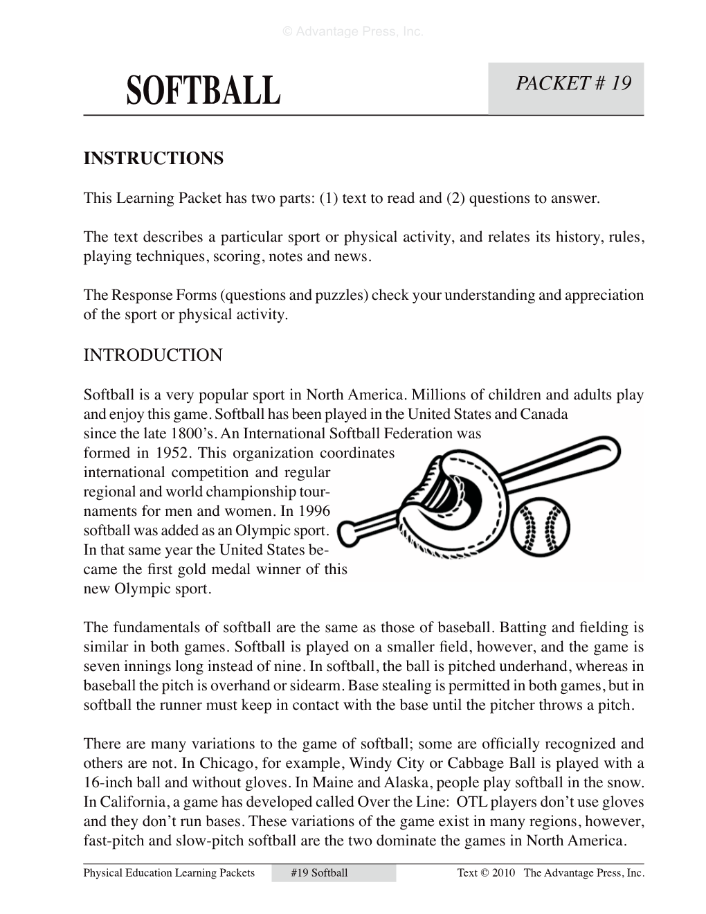 Softball Packet # 19