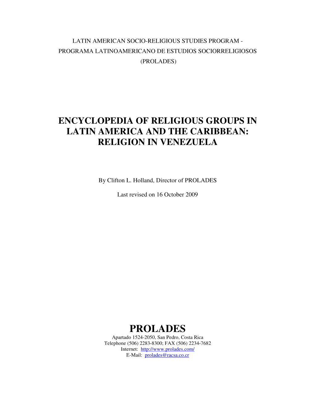 Religion in Venezuela, 2009