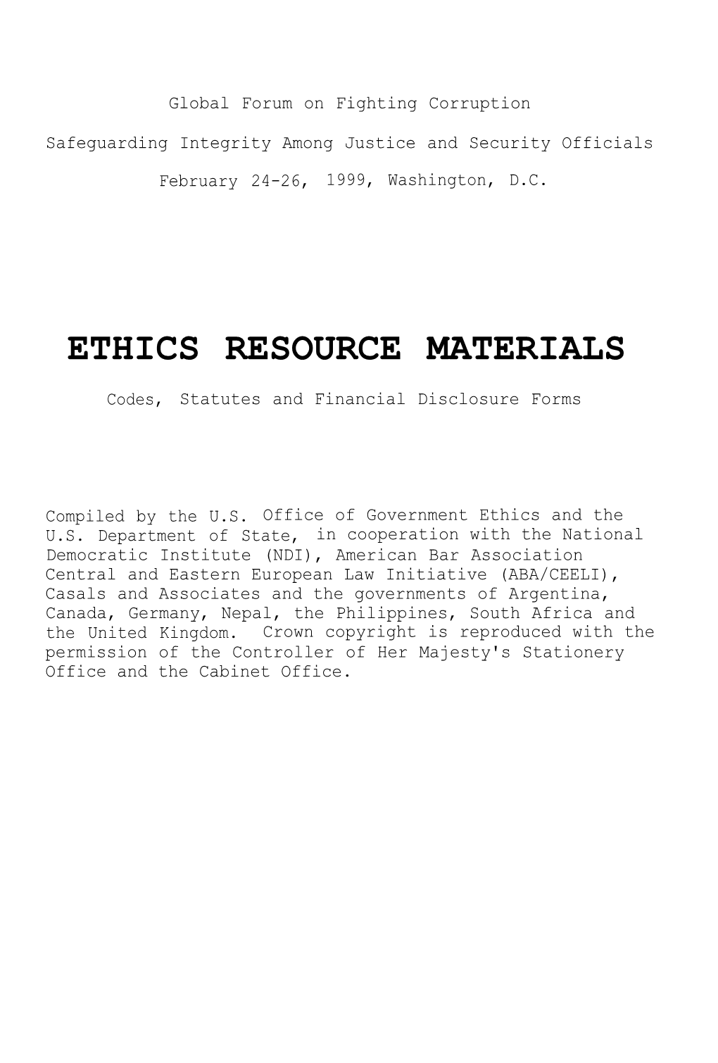 Ethics Resource Materials