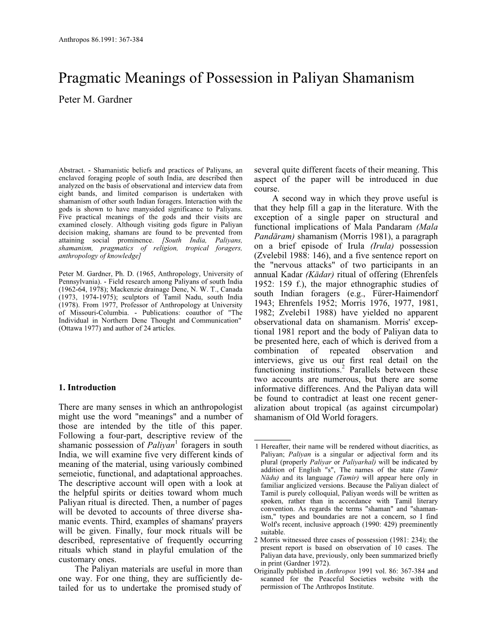 Pragmatic Meanings of Possession in Paliyan Shamanism