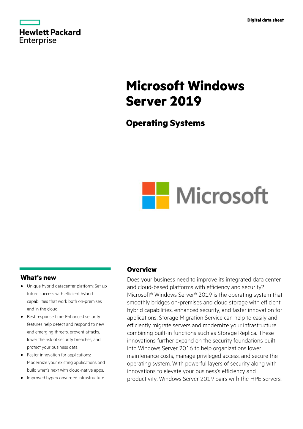 Microsoft Windows Server 2019 Digital Data Sheet