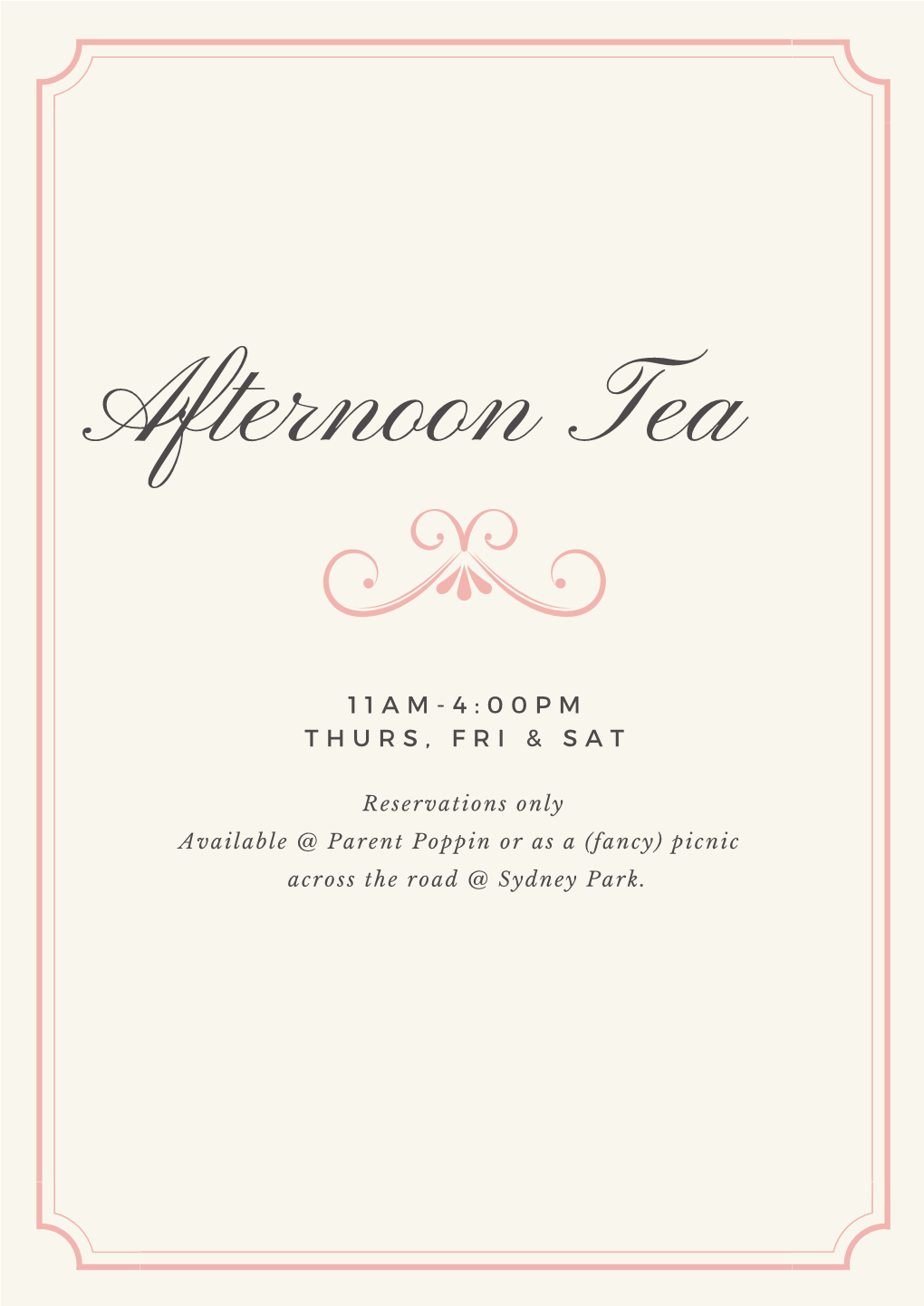 Pink Bordered Fancy Tea Menu