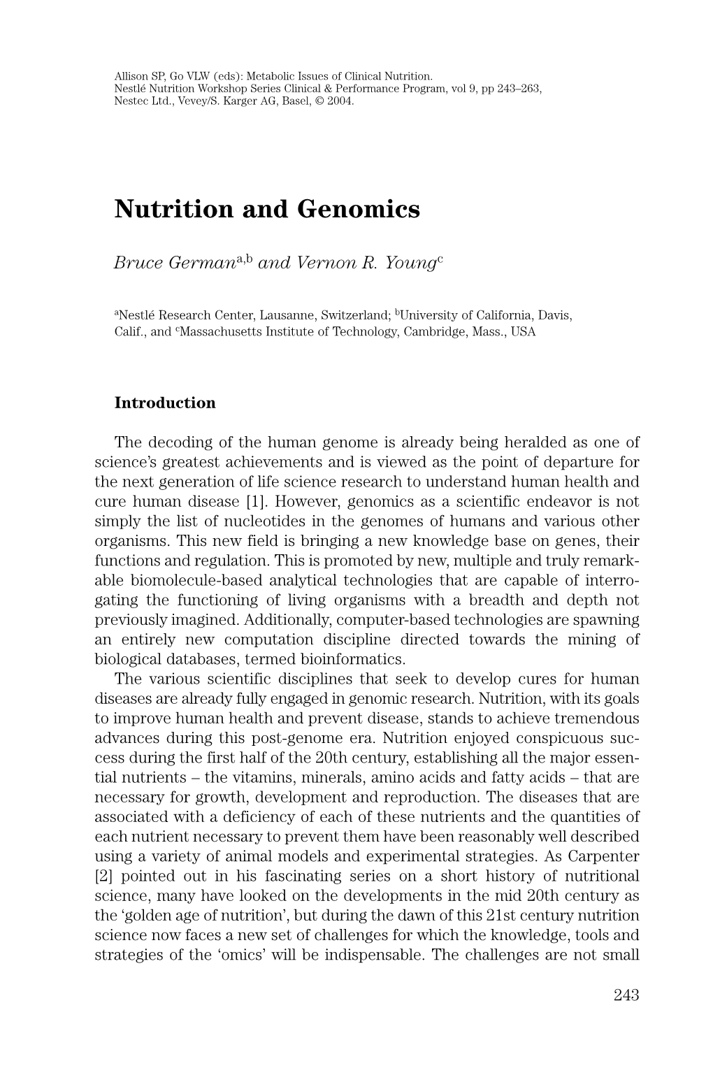 Nutrition and Genomics