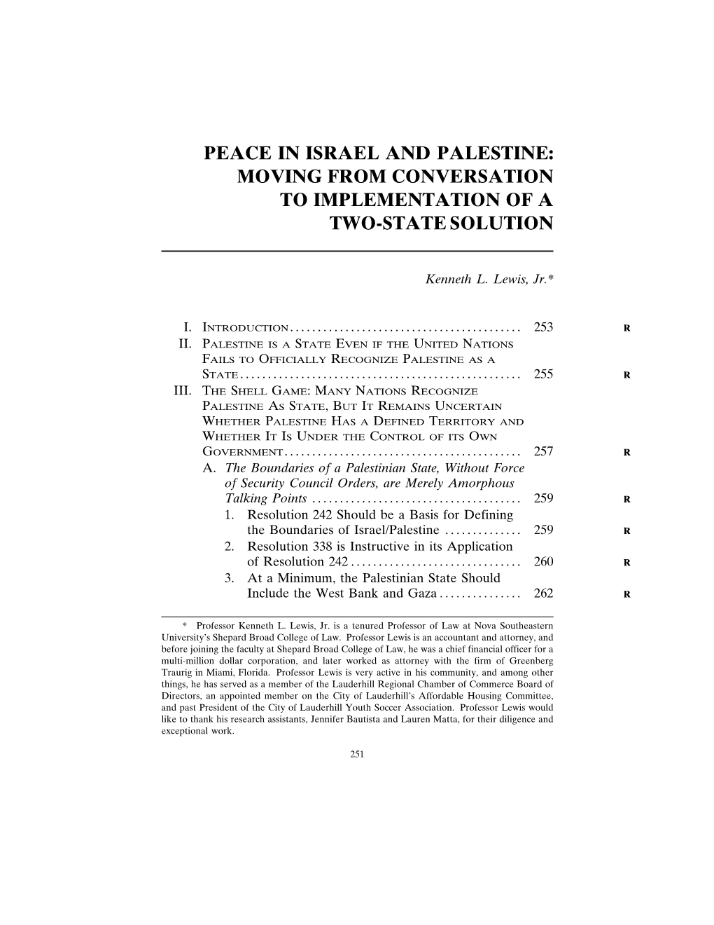 Peace in Israel and Palestine: Moving from Conversation to Implementation of a Two-State Solution