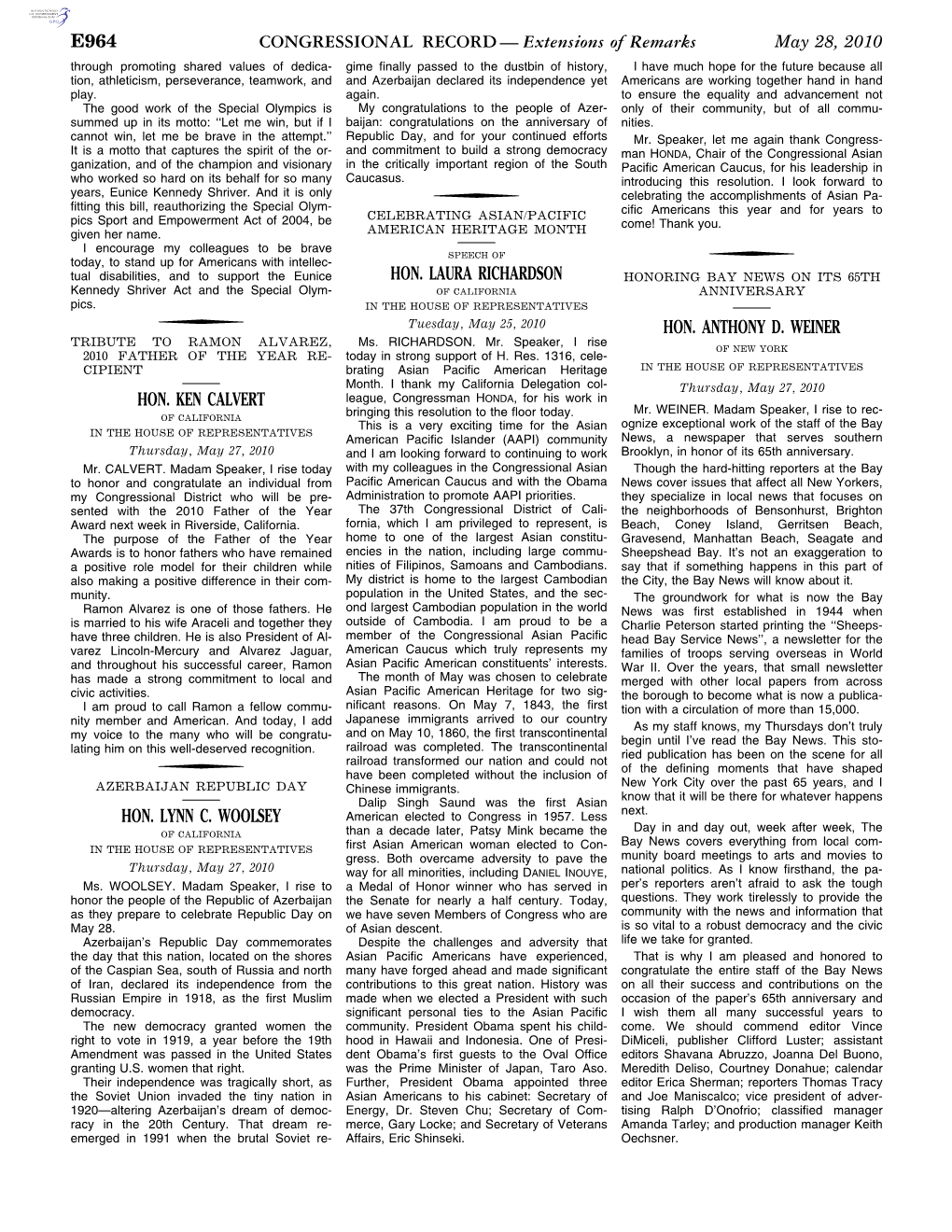 CONGRESSIONAL RECORD— Extensions of Remarks E964 HON