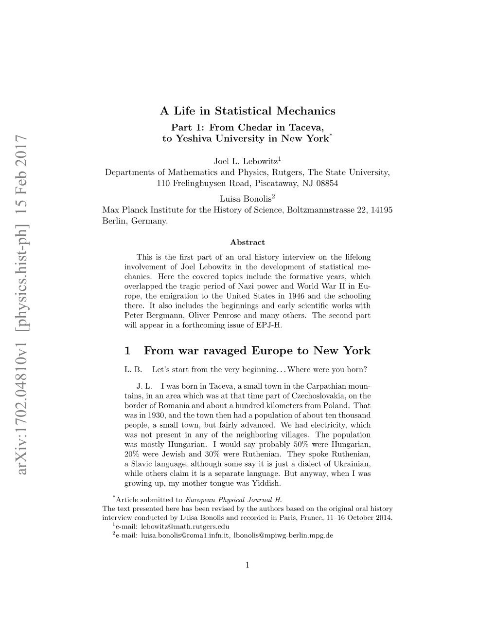 Arxiv:1702.04810V1 [Physics.Hist-Ph] 15 Feb 2017 a Lnkisiuefrtehsoyo Cec,Boltzmanns Science, of Germany