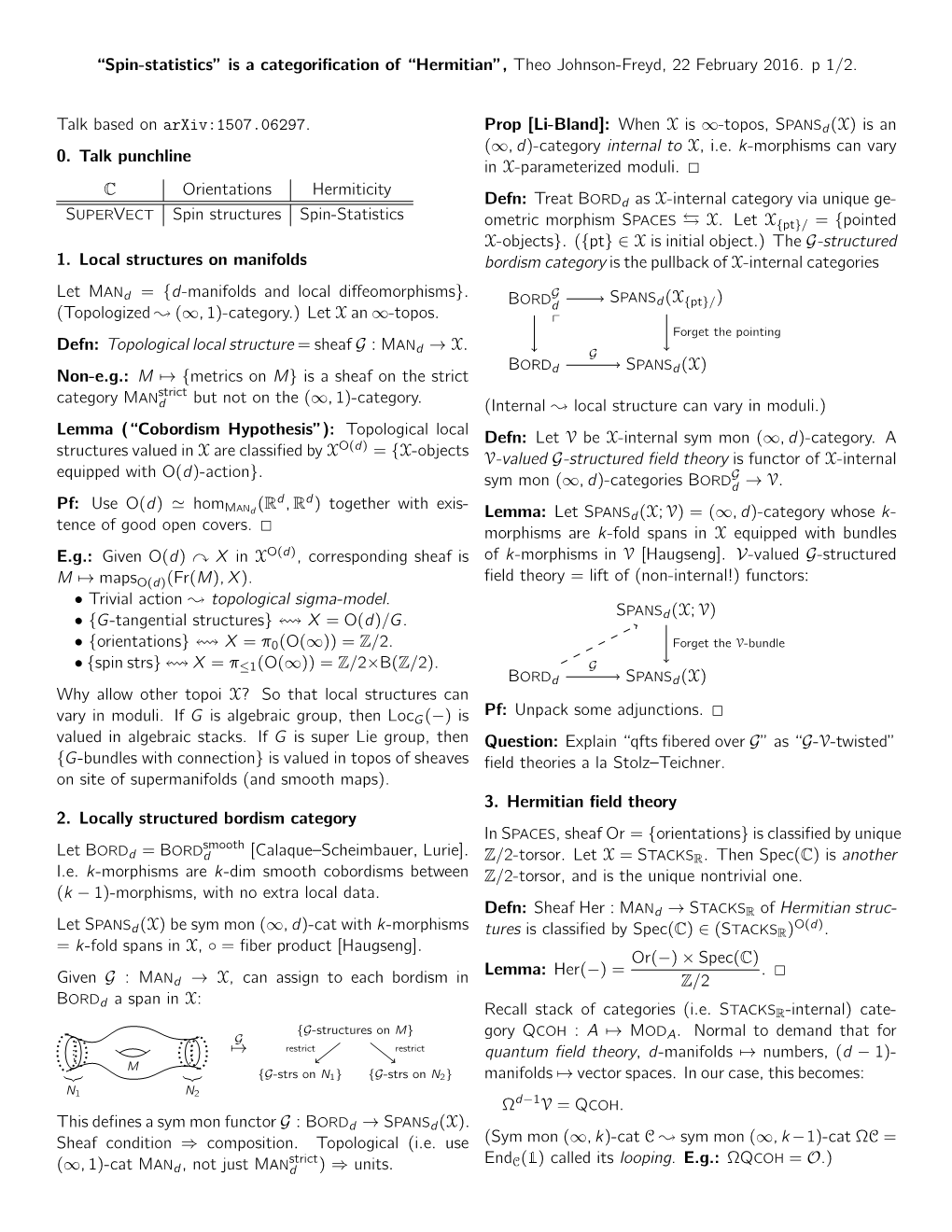 “Spin-Statistics” Is a Categorification of “Hermitian”, Theo Johnson-Freyd