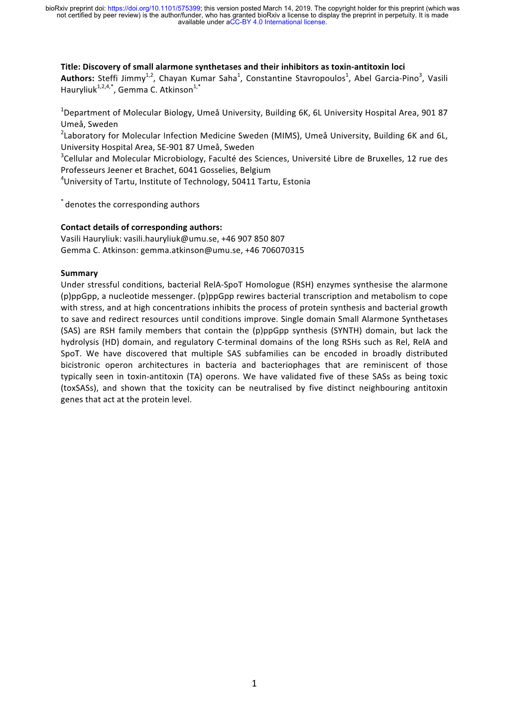 Discovery of Small Alarmone Synthetases and Their Inhibitors As