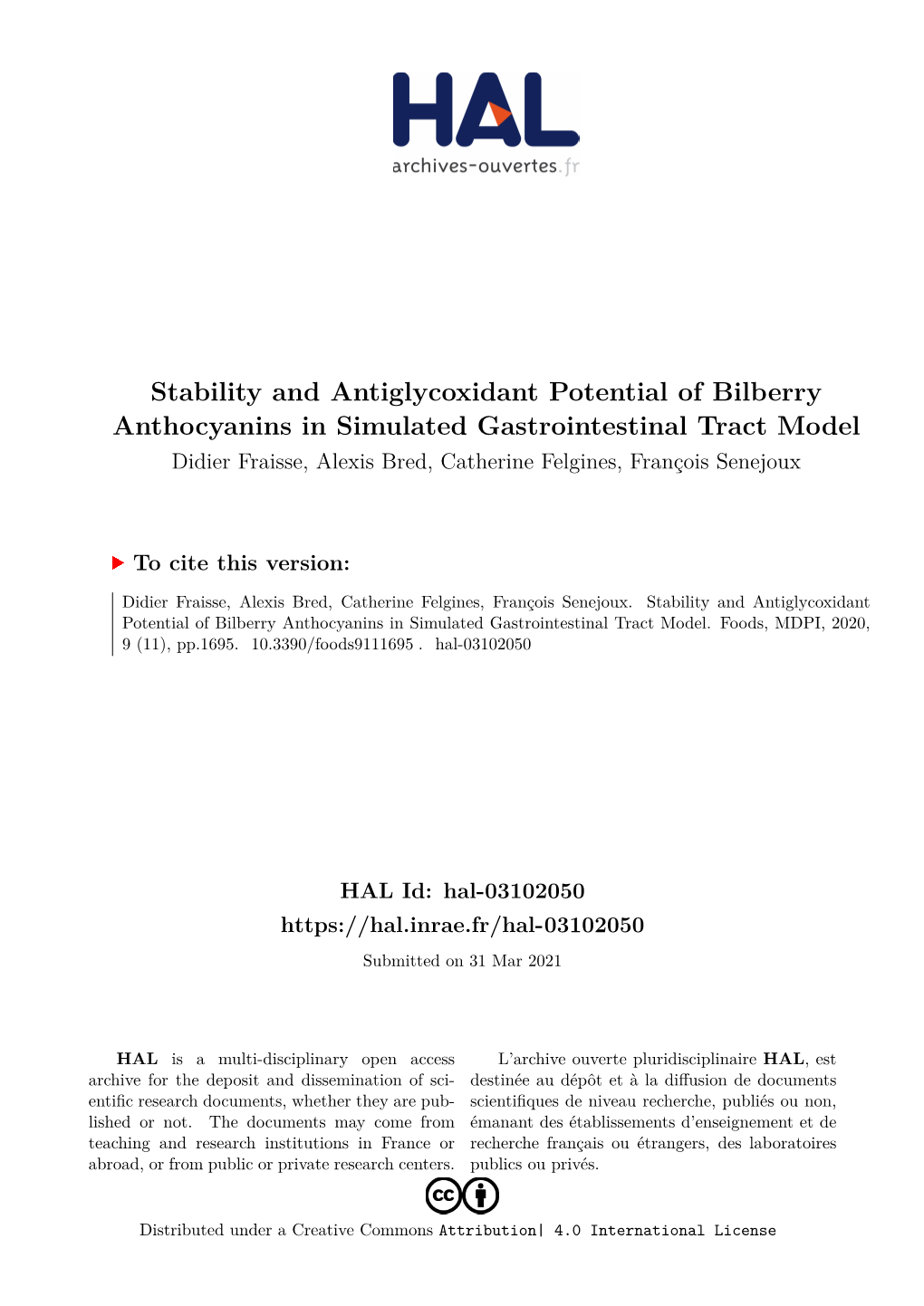 Stability and Antiglycoxidant Potential of Bilberry