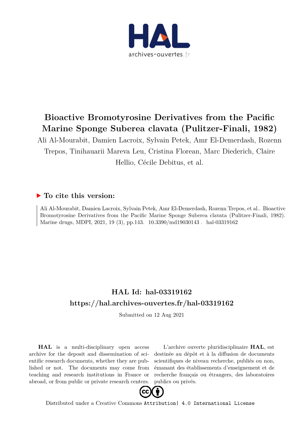 Bioactive Bromotyrosine Derivatives from The